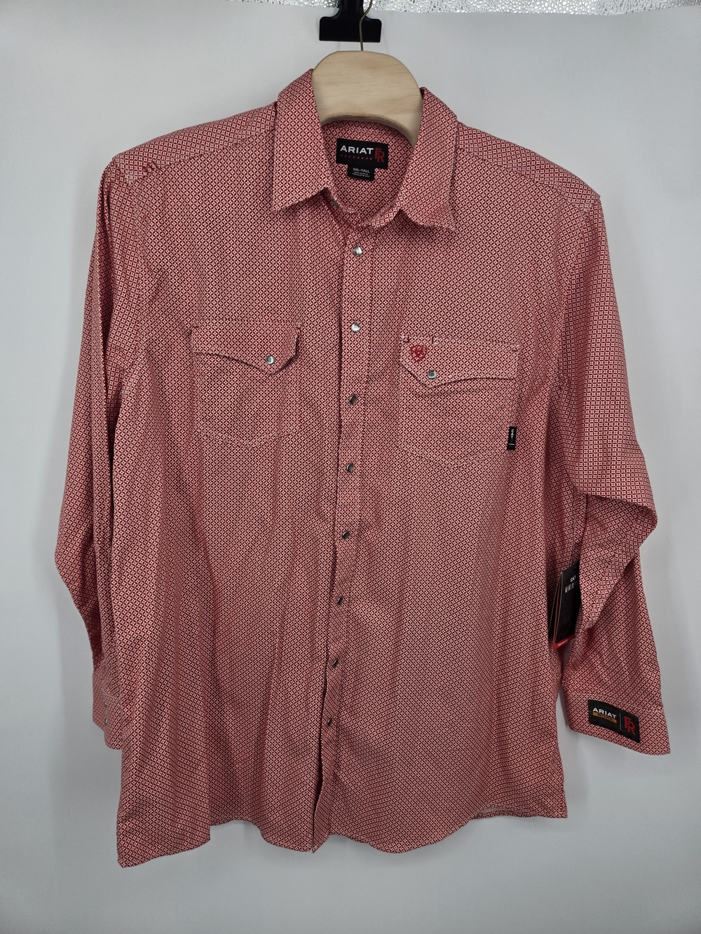 Ariat Cat 2 FR Muted Red Cream Geometric LS Pearl Snap Work Shirt 3XL NWT (7757)